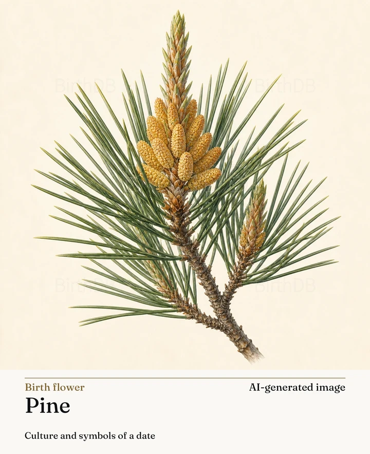 Pine — BirthDB symbolic illustration (AI-generated image)