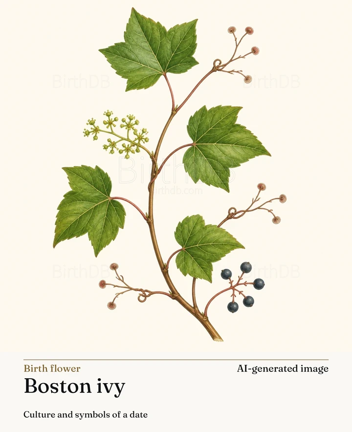Boston ivy — BirthDB symbolic illustration (AI-generated image)