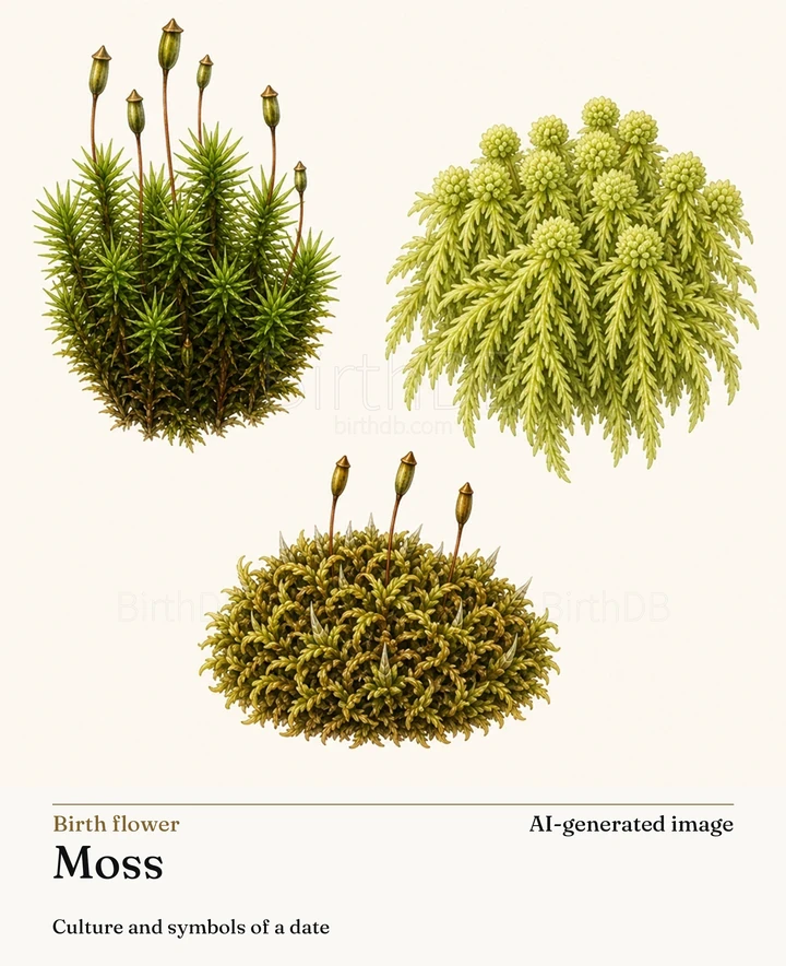 Moss — BirthDB symbolic illustration (AI-generated image)