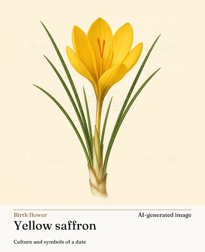 Yellow saffron — BirthDB symbolic illustration (AI-generated image)