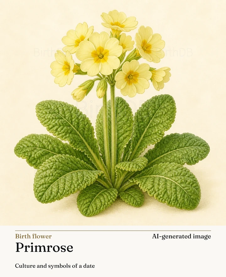 Primrose — BirthDB symbolic illustration (AI-generated image)