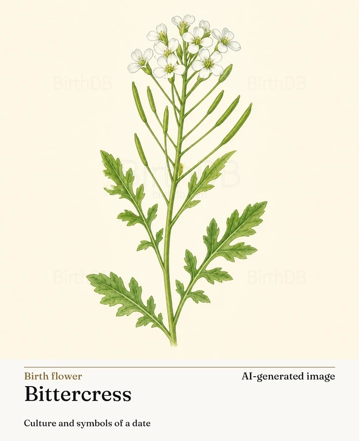 Bittercress — BirthDB symbolic illustration (AI-generated image)