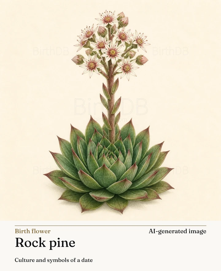 Rock pine — BirthDB symbolic illustration (AI-generated image)