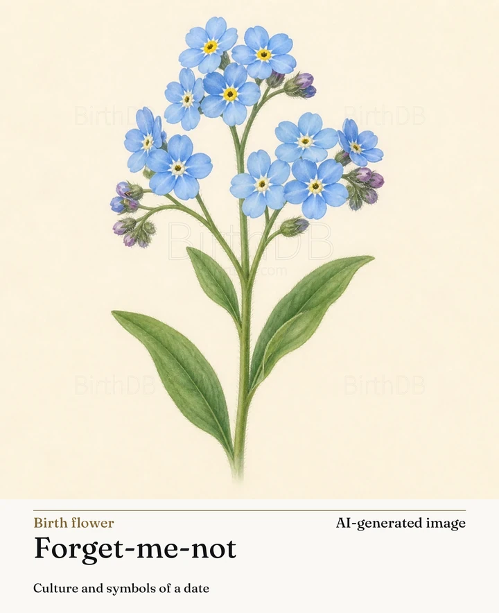 Forget-me-not — BirthDB symbolic illustration (AI-generated image)