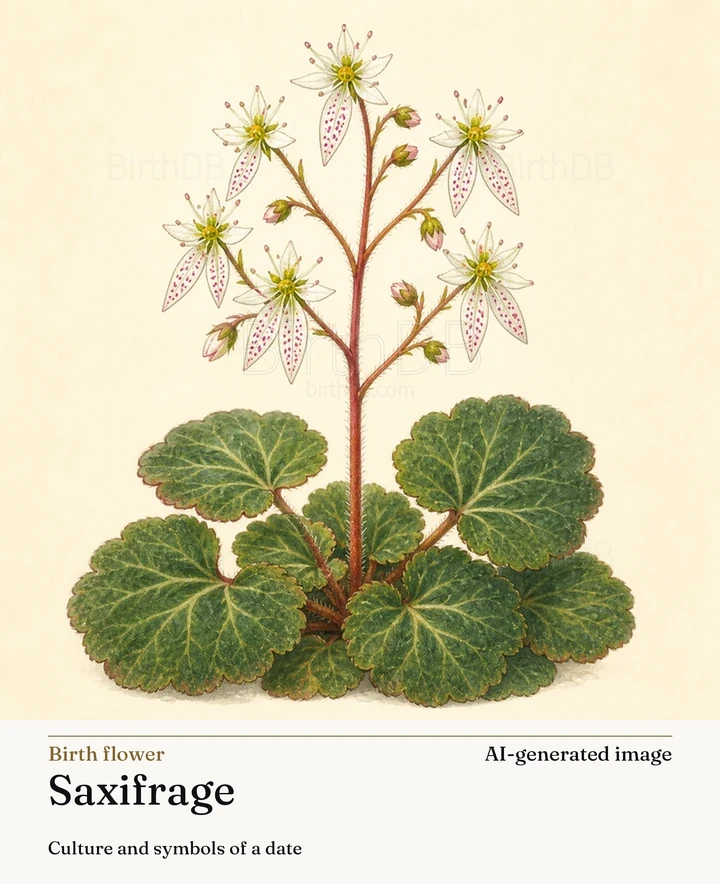 Saxifrage — BirthDB symbolic illustration (AI-generated image)