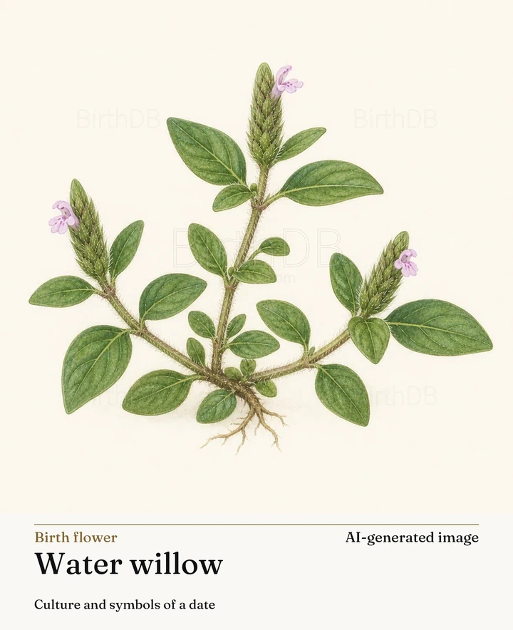 Water willow — BirthDB symbolic illustration (AI-generated image)
