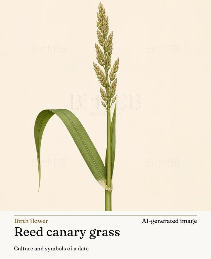 Reed canary grass — BirthDB symbolic illustration (AI-generated image)