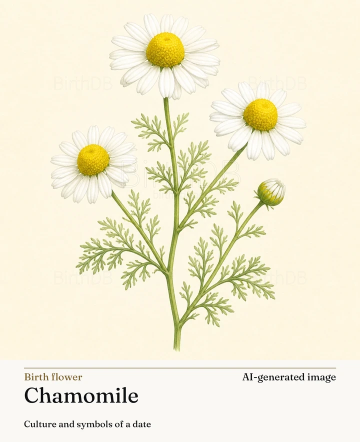 Chamomile — BirthDB symbolic illustration (AI-generated image)