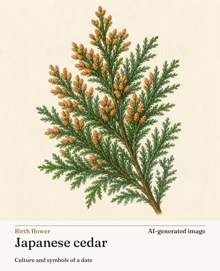 Japanese cedar — BirthDB symbolic illustration (AI-generated image)