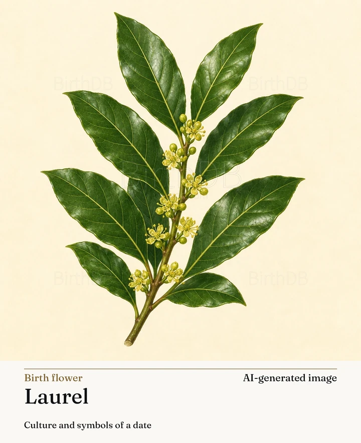 Laurel — BirthDB symbolic illustration (AI-generated image)