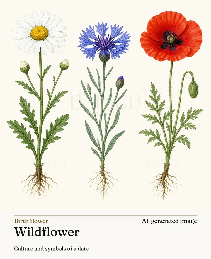 Wildflower — BirthDB symbolic illustration (AI-generated image)