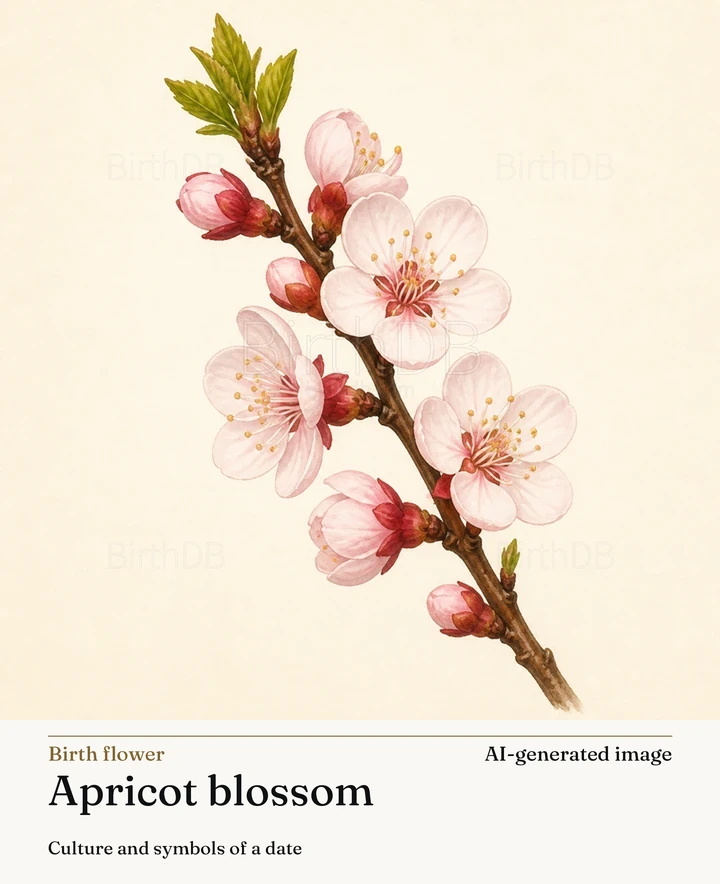 Apricot blossom — BirthDB symbolic illustration (AI-generated image)