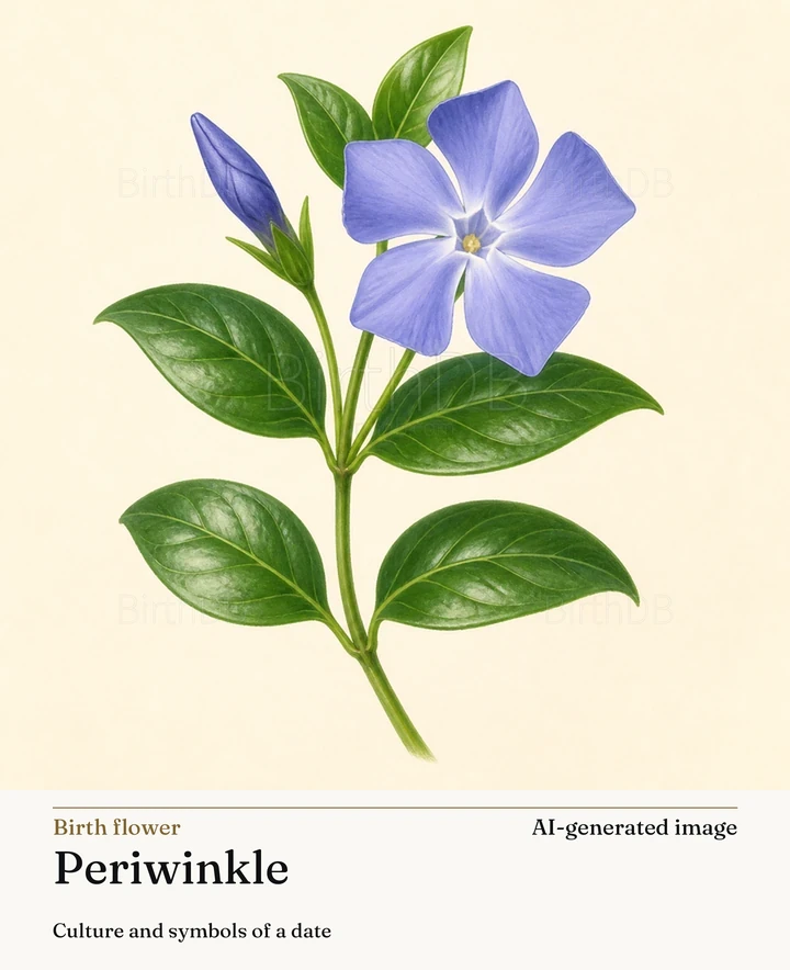 Periwinkle — BirthDB symbolic illustration (AI-generated image)