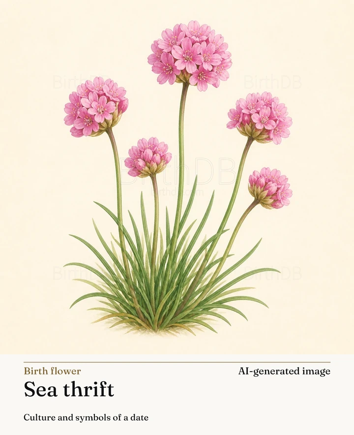 Sea thrift — BirthDB symbolic illustration (AI-generated image)