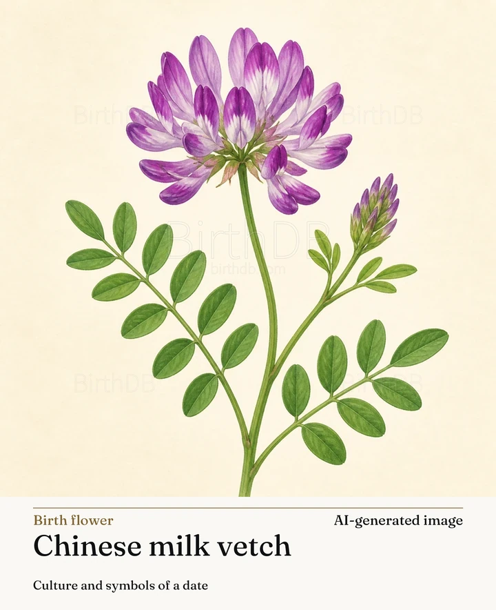 Chinese milk vetch — BirthDB symbolic illustration (AI-generated image)