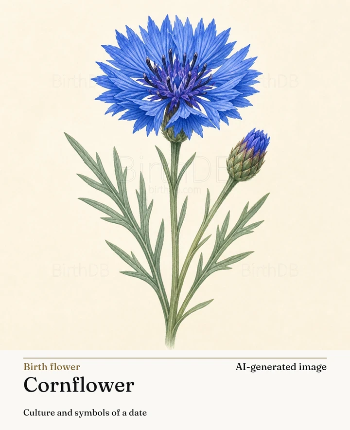 Cornflower — BirthDB symbolic illustration (AI-generated image)