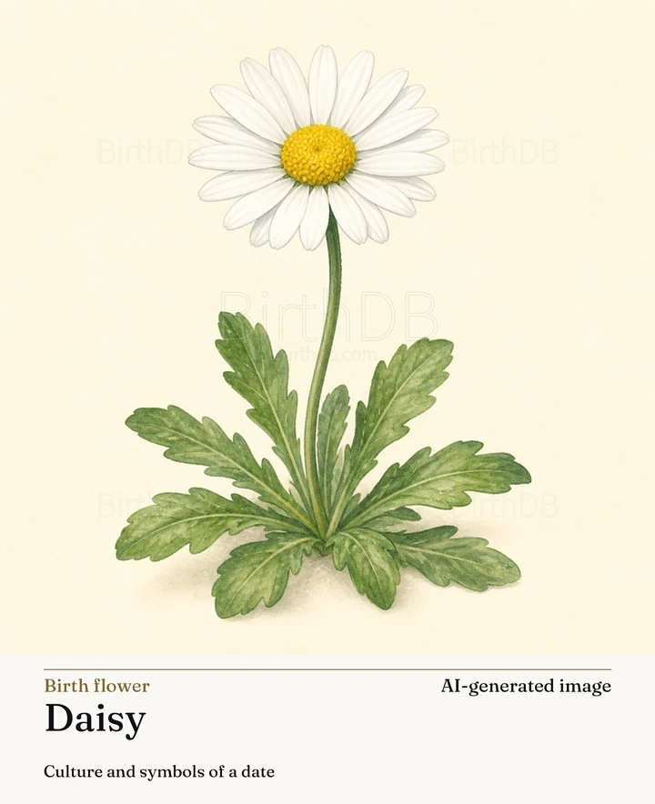 Daisy — BirthDB symbolic illustration (AI-generated image)