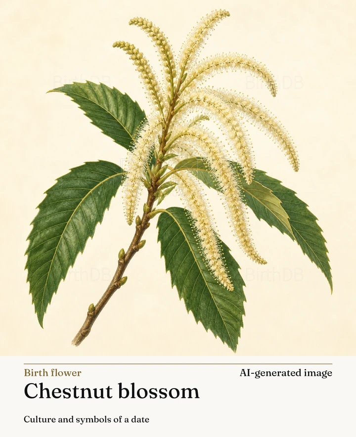 Chestnut blossom — BirthDB symbolic illustration (AI-generated image)