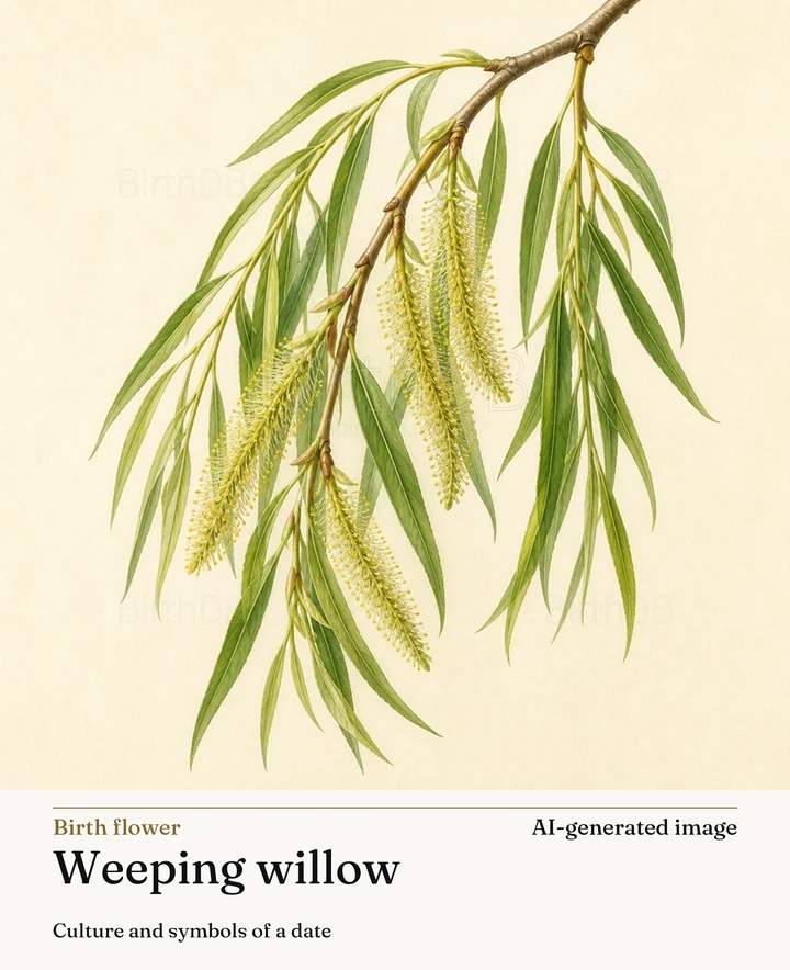 Weeping willow — BirthDB symbolic illustration (AI-generated image)