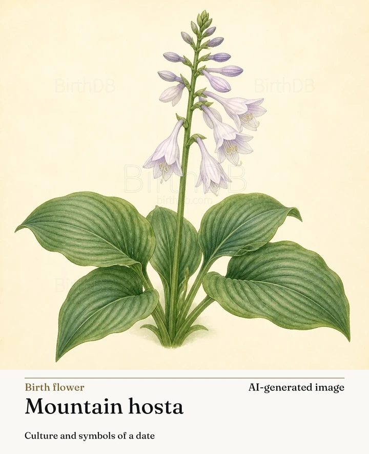 Mountain hosta — BirthDB symbolic illustration (AI-generated image)