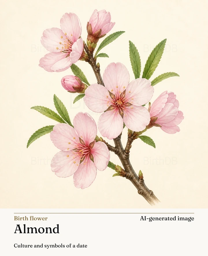 Almond — BirthDB symbolic illustration (AI-generated image)