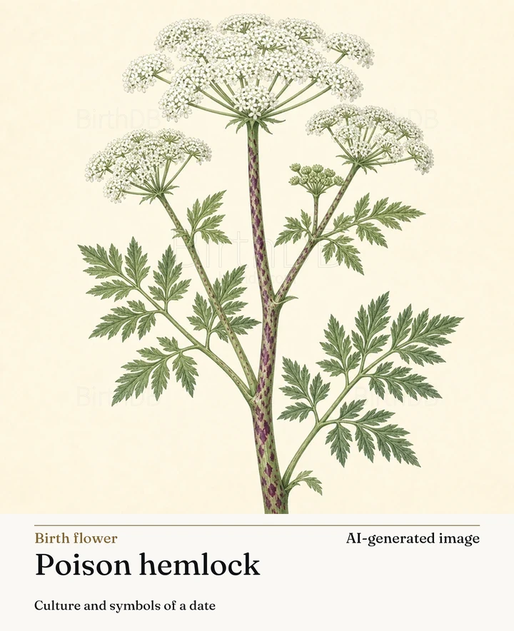 Poison hemlock — BirthDB symbolic illustration (AI-generated image)