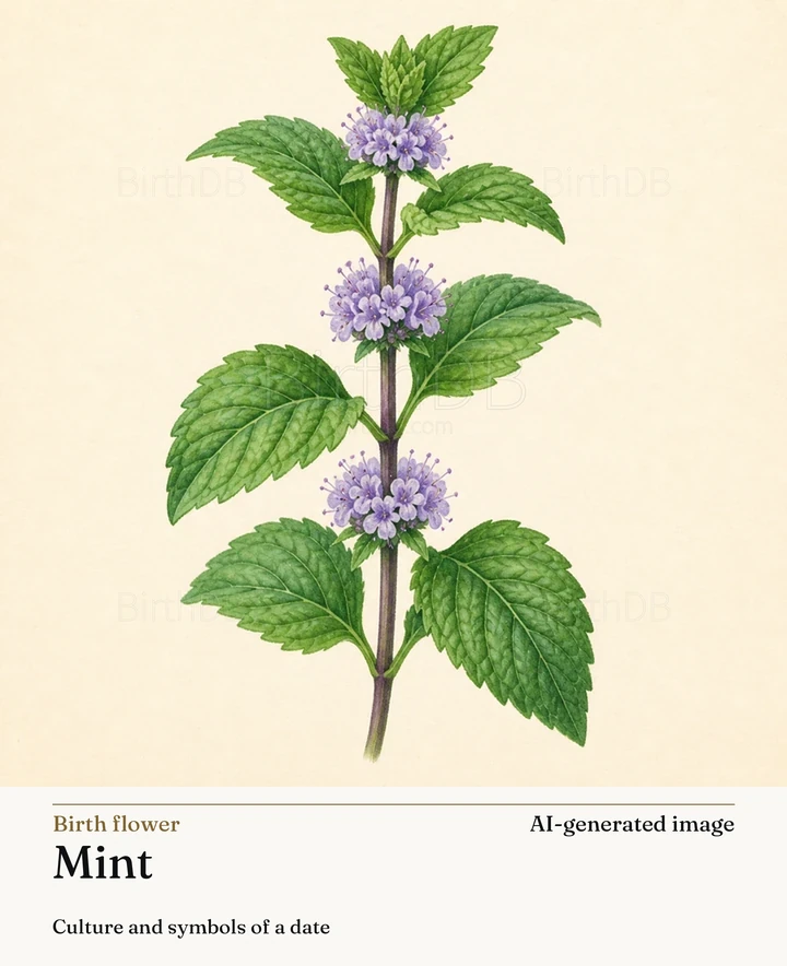 Mint — BirthDB symbolic illustration (AI-generated image)