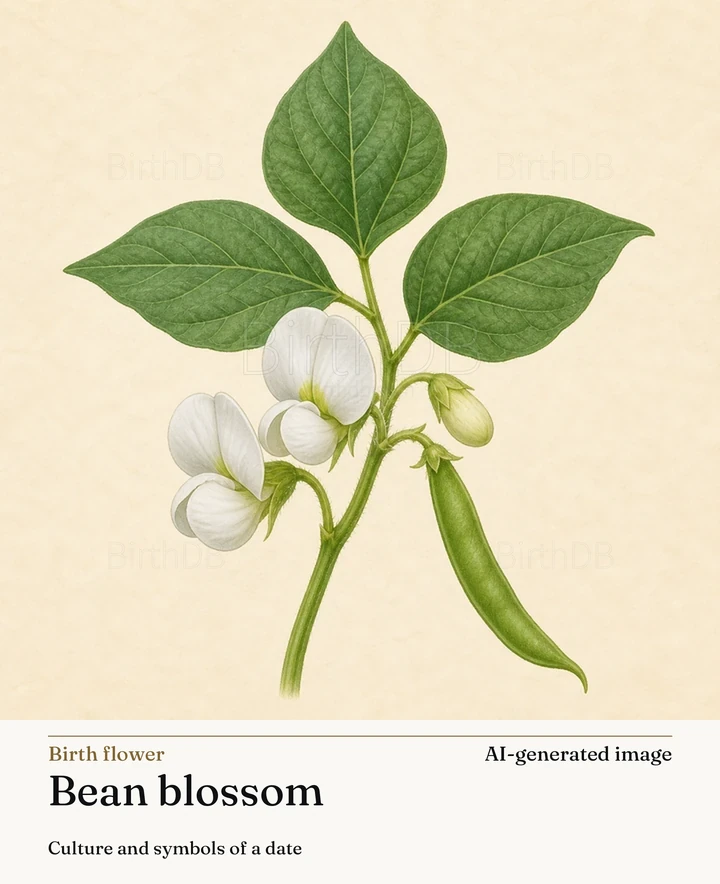 Bean blossom — BirthDB symbolic illustration (AI-generated image)