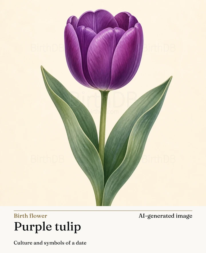 Purple tulip — BirthDB symbolic illustration (AI-generated image)