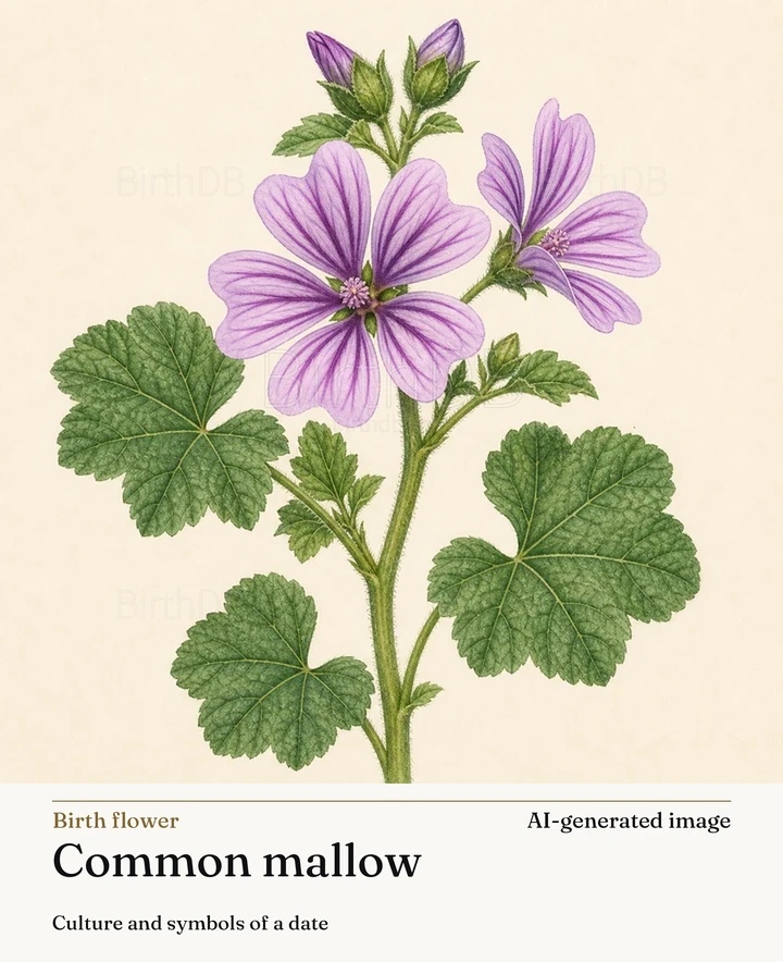 Common mallow — BirthDB symbolic illustration (AI-generated image)