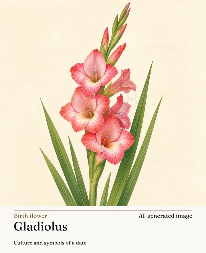 Gladiolus — BirthDB symbolic illustration (AI-generated image)