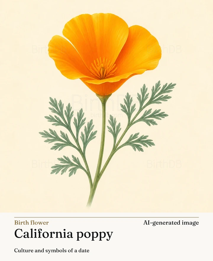 California poppy — BirthDB symbolic illustration (AI-generated image)