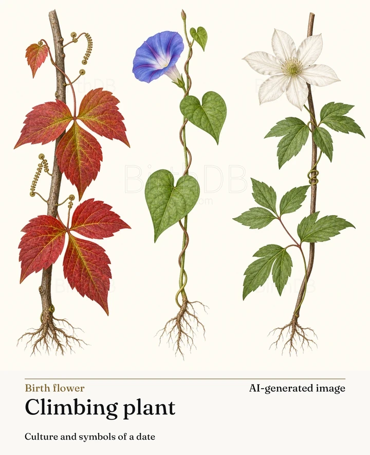 Climbing plant — BirthDB symbolic illustration (AI-generated image)