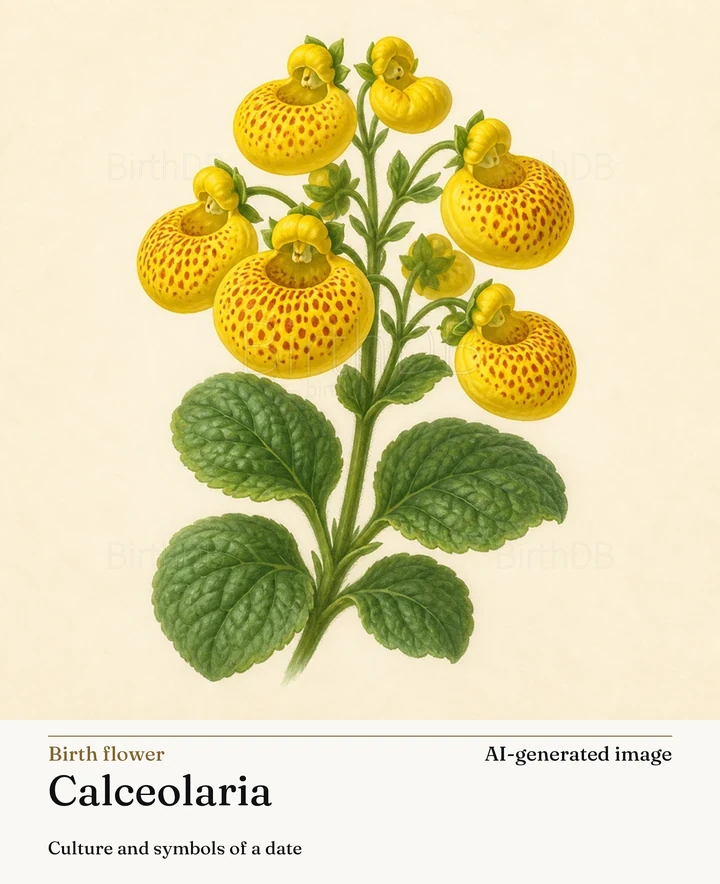 Calceolaria — BirthDB symbolic illustration (AI-generated image)