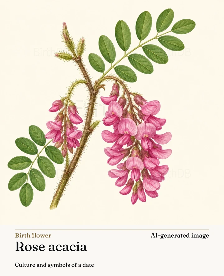 Rose acacia — BirthDB symbolic illustration (AI-generated image)