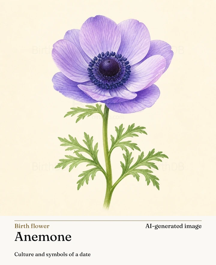 Anemone — BirthDB symbolic illustration (AI-generated image)