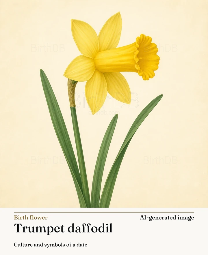 Trumpet daffodil — BirthDB symbolic illustration (AI-generated image)