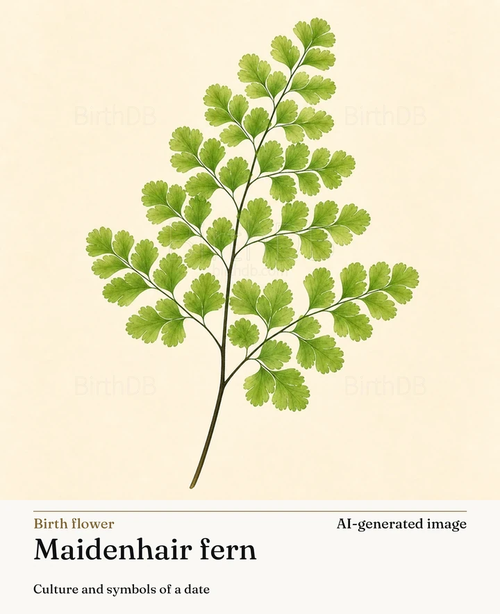 Maidenhair fern — BirthDB symbolic illustration (AI-generated image)