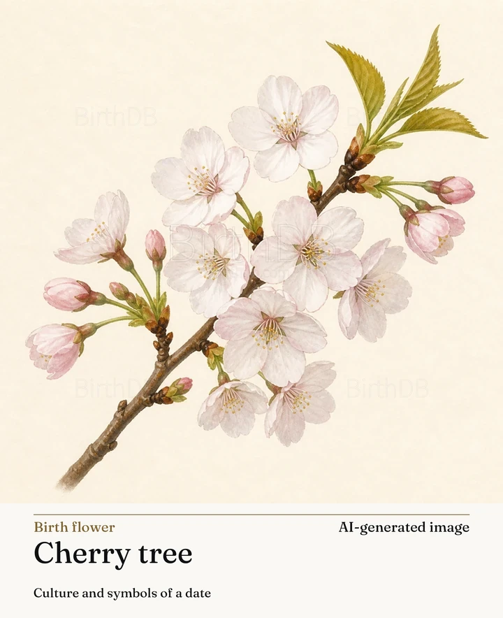 Cherry tree — BirthDB symbolic illustration (AI-generated image)