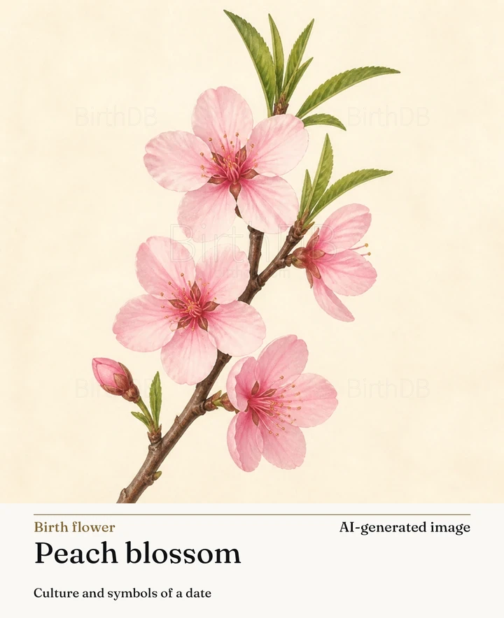 Peach blossom — BirthDB symbolic illustration (AI-generated image)