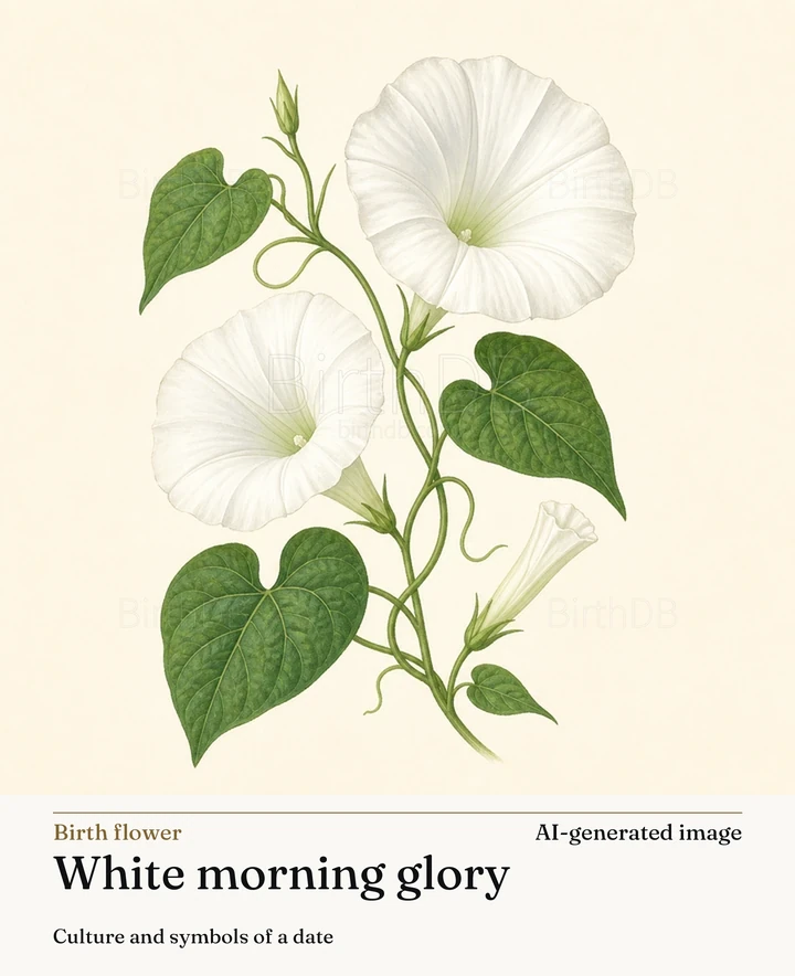 White morning glory — BirthDB symbolic illustration (AI-generated image)