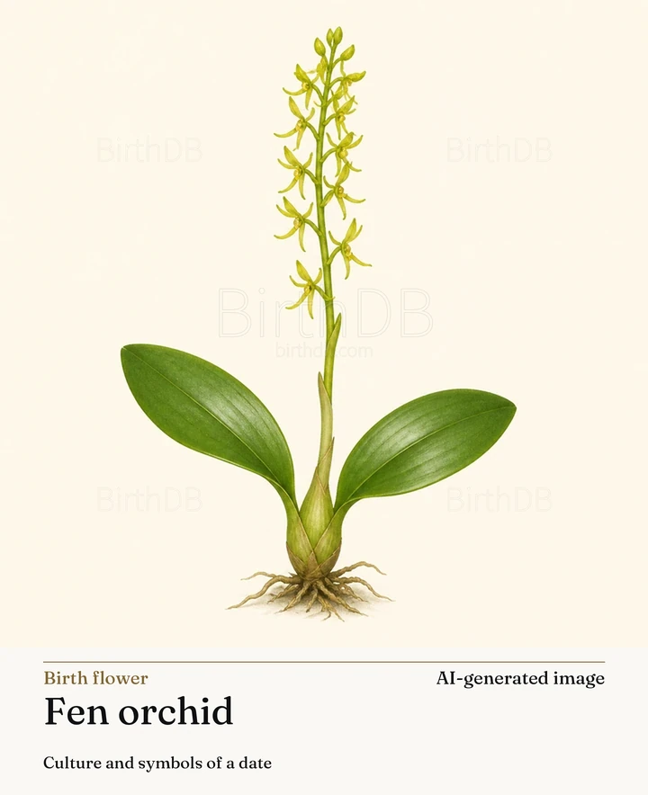 Fen orchid — BirthDB symbolic illustration (AI-generated image)