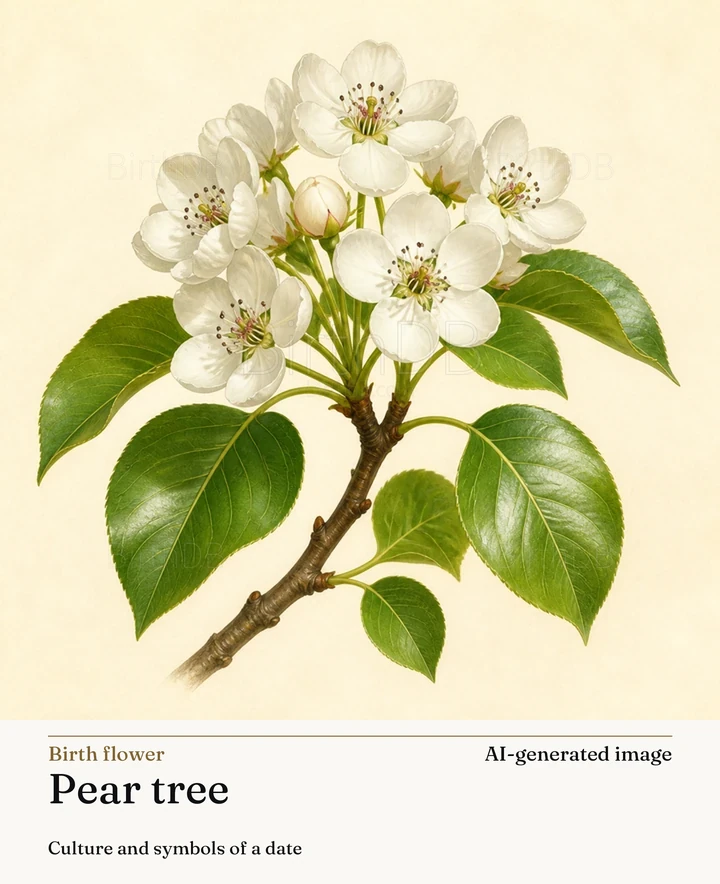 Pear tree — BirthDB symbolic illustration (AI-generated image)