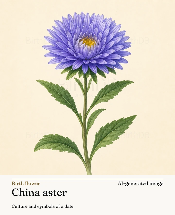 China aster — BirthDB symbolic illustration (AI-generated image)