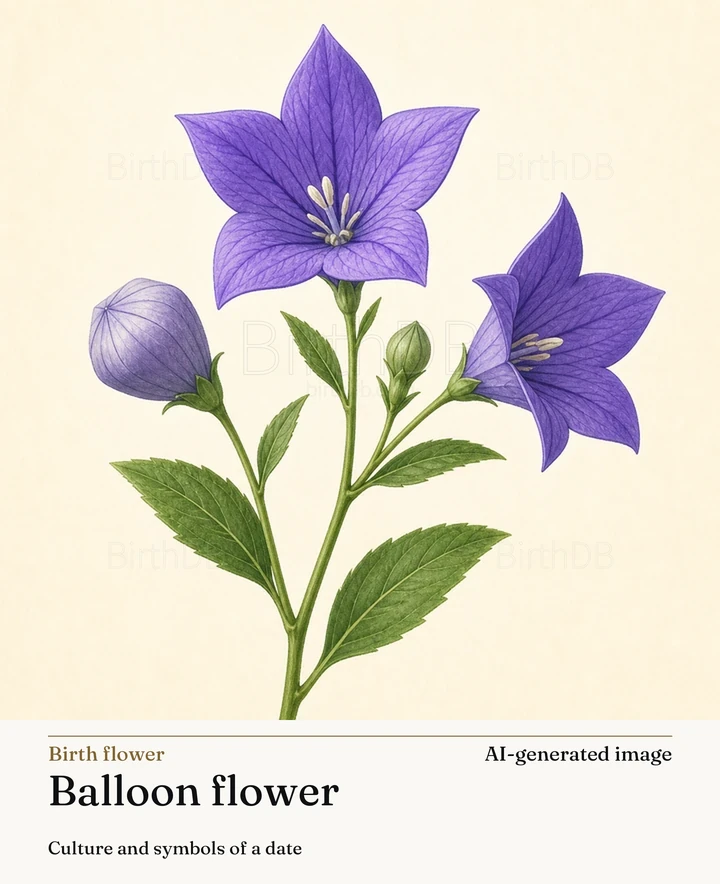 Balloon flower — BirthDB symbolic illustration (AI-generated image)
