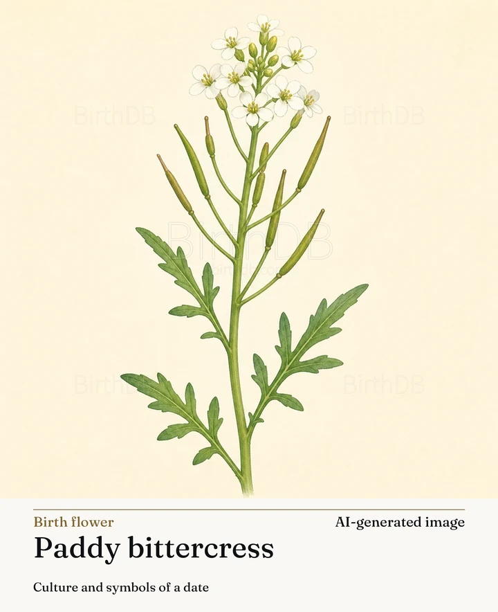 Paddy bittercress — BirthDB symbolic illustration (AI-generated image)