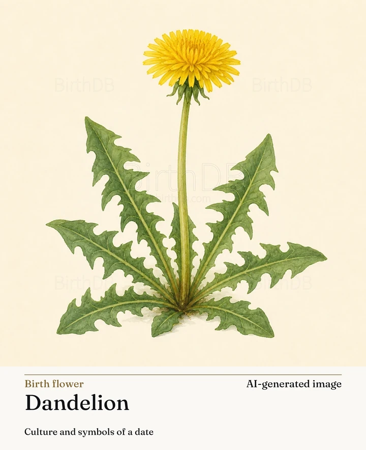 Dandelion — BirthDB symbolic illustration (AI-generated image)