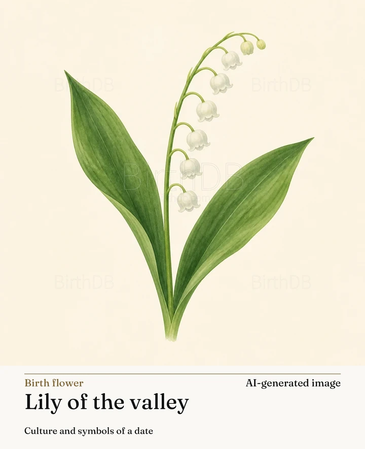 Lily of the valley — BirthDB symbolic illustration (AI-generated image)
