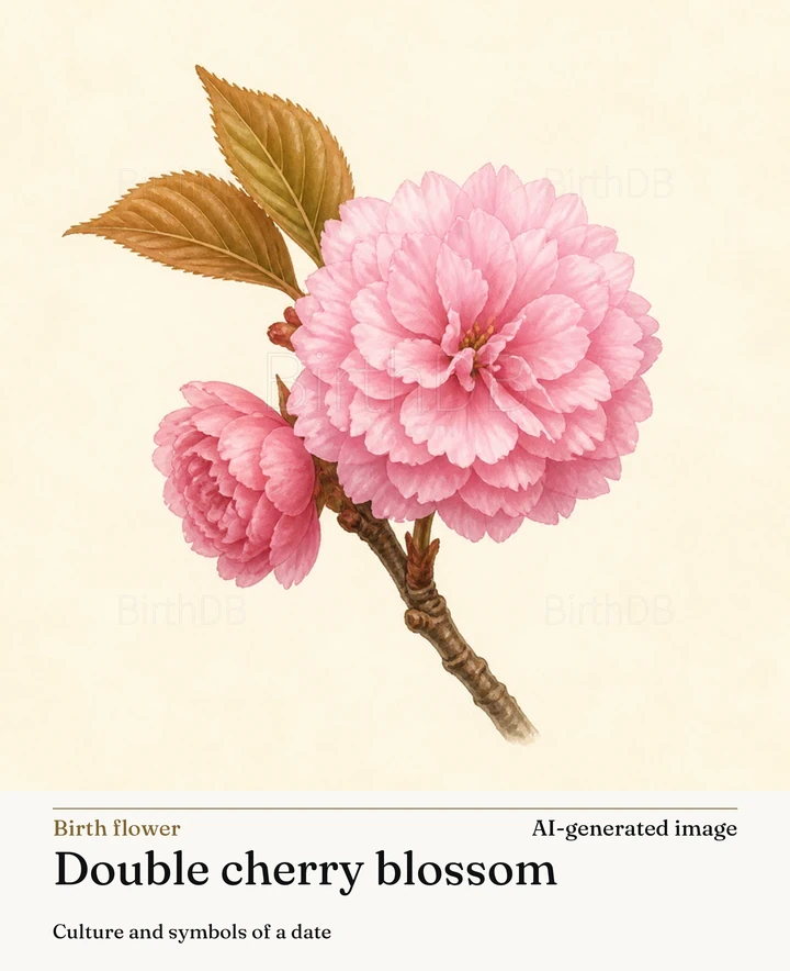 Double cherry blossom — BirthDB symbolic illustration (AI-generated image)
