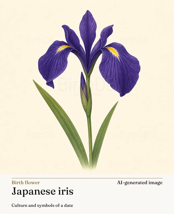 Japanese iris — BirthDB symbolic illustration (AI-generated image)
